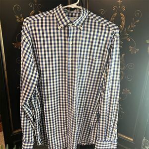 Peter Millar Men's M Blue Check Long Sleeve Button-Up Shirt Casual